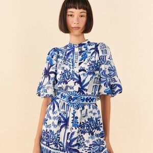 FARM Rio Blue and White Floral Mini Dress
